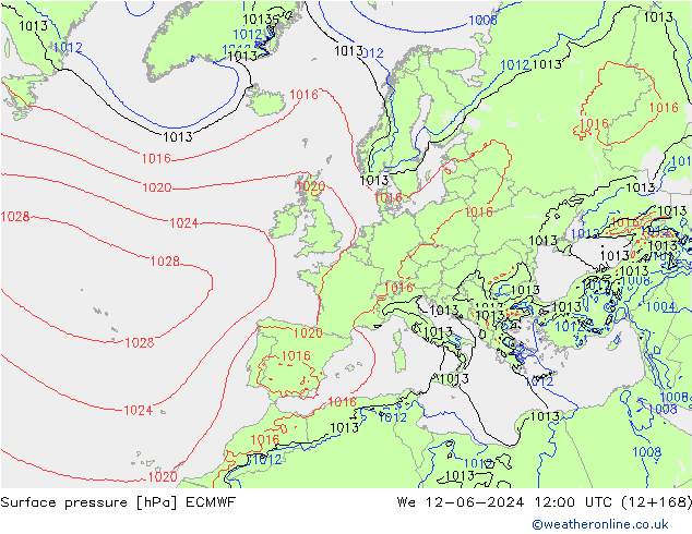 Surface pressure ECMWF We 12.06.2024 12 UTC