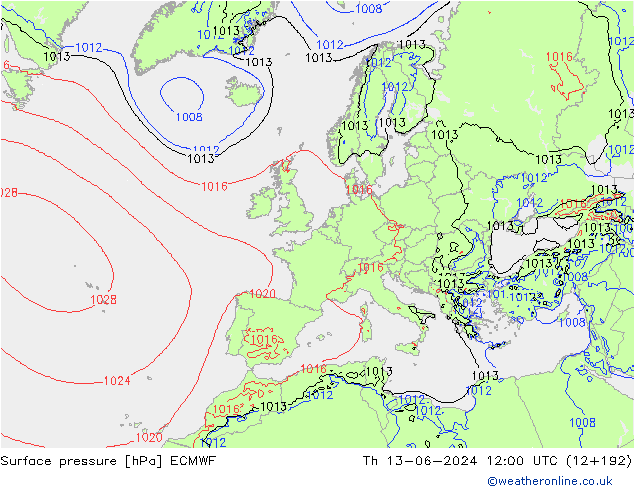 Yer basıncı ECMWF Per 13.06.2024 12 UTC