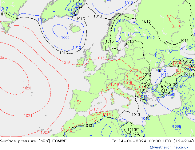 Yer basıncı ECMWF Cu 14.06.2024 00 UTC