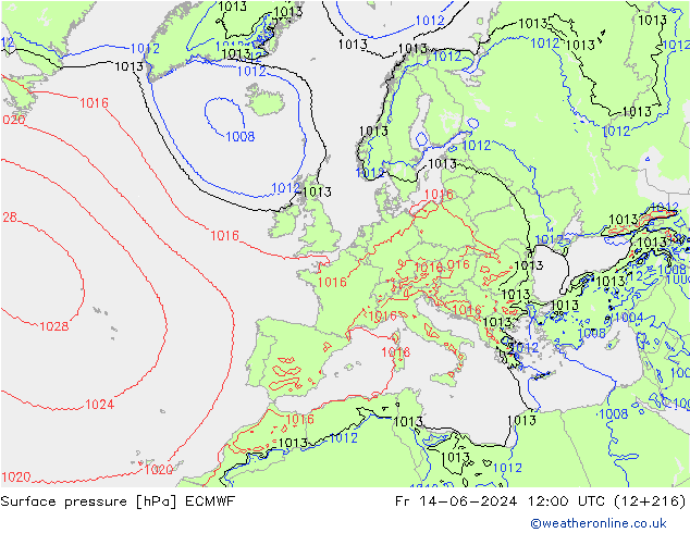 Pressione al suolo ECMWF ven 14.06.2024 12 UTC