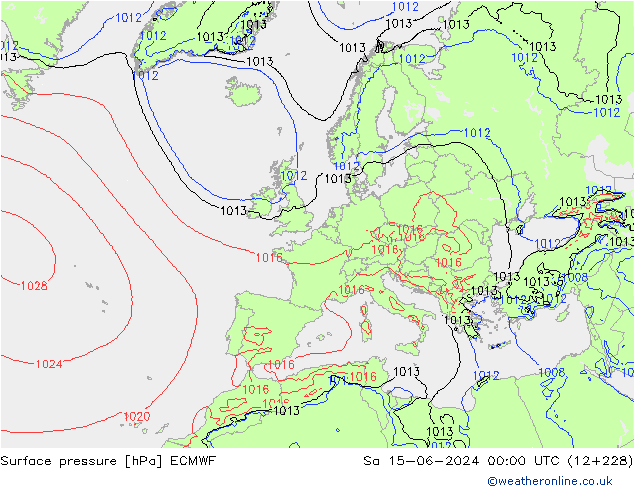 Luchtdruk (Grond) ECMWF za 15.06.2024 00 UTC