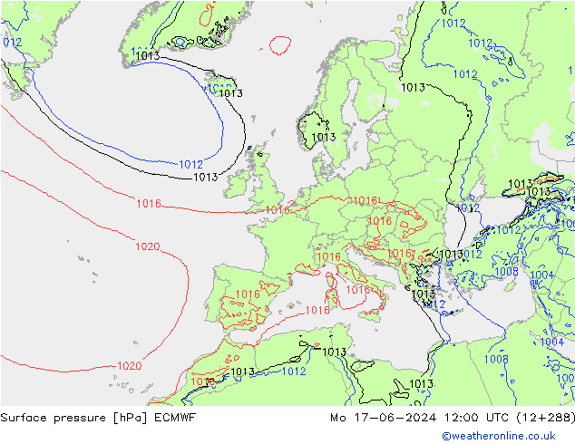 Surface pressure ECMWF Mo 17.06.2024 12 UTC