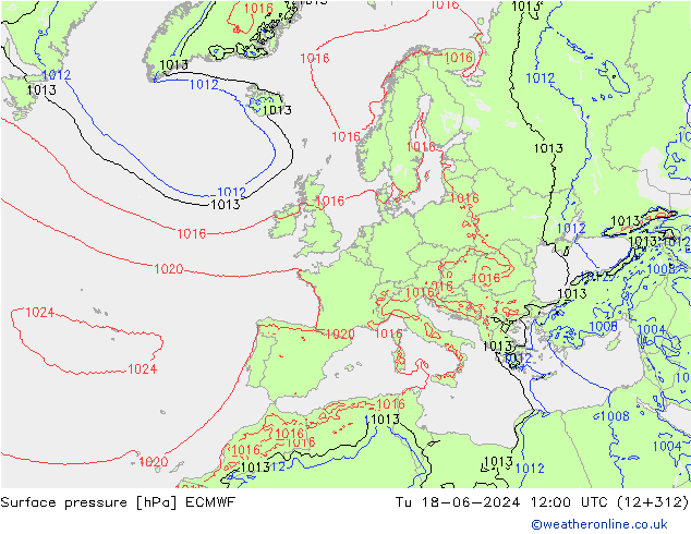 pressão do solo ECMWF Ter 18.06.2024 12 UTC