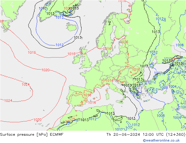 Pressione al suolo ECMWF gio 20.06.2024 12 UTC