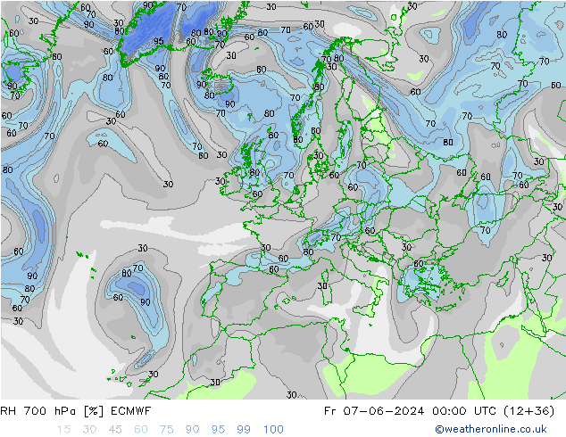 Humidité rel. 700 hPa ECMWF ven 07.06.2024 00 UTC