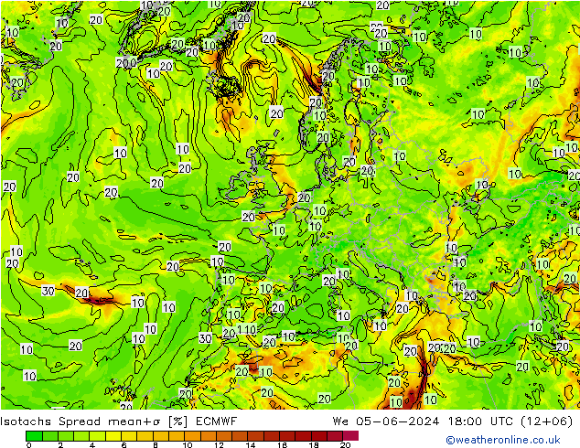 Isotachs Spread ECMWF Qua 05.06.2024 18 UTC