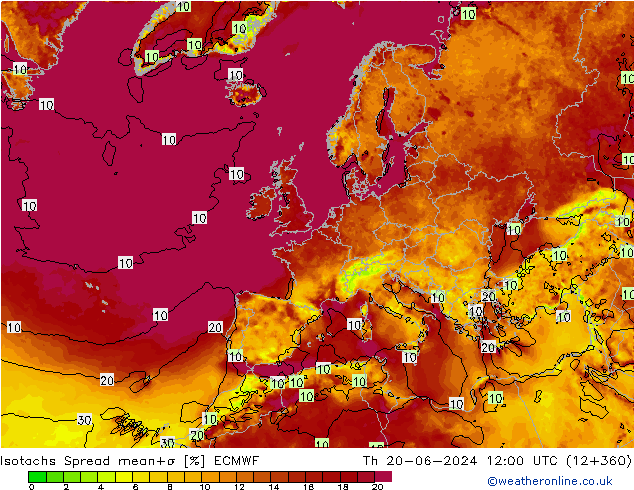 Isotachs Spread ECMWF чт 20.06.2024 12 UTC