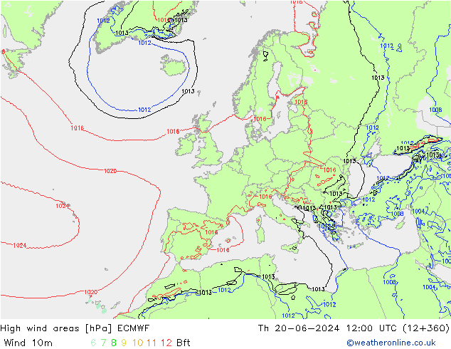 High wind areas ECMWF Th 20.06.2024 12 UTC