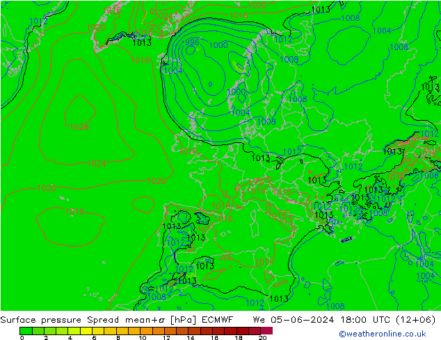 Surface pressure Spread ECMWF We 05.06.2024 18 UTC