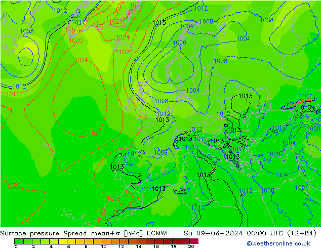 Bodendruck Spread ECMWF So 09.06.2024 00 UTC