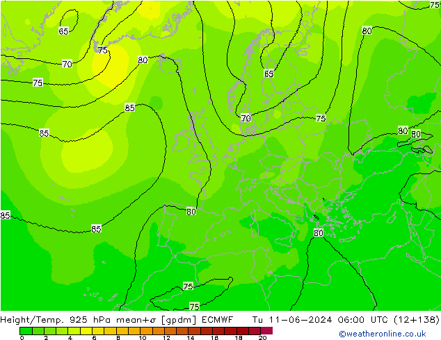 Géop./Temp. 925 hPa ECMWF mar 11.06.2024 06 UTC