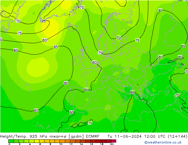 Height/Temp. 925 hPa ECMWF wto. 11.06.2024 12 UTC