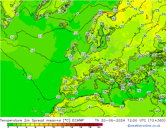 Temperatuurkaart Spread ECMWF do 20.06.2024 12 UTC