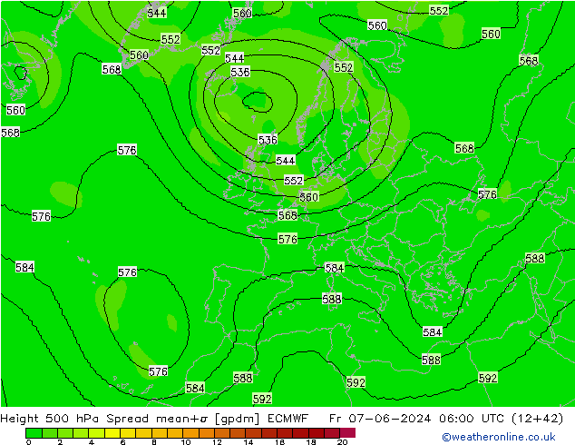 Height 500 hPa Spread ECMWF Pá 07.06.2024 06 UTC