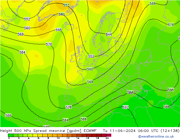 Height 500 hPa Spread ECMWF wto. 11.06.2024 06 UTC