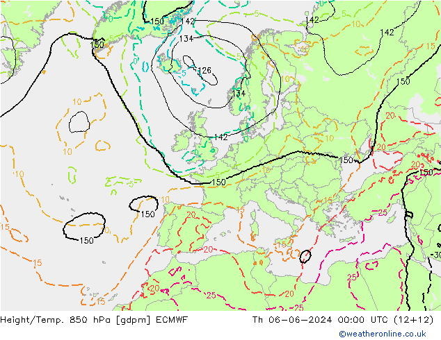 Height/Temp. 850 hPa ECMWF Čt 06.06.2024 00 UTC