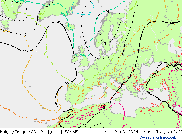 Height/Temp. 850 hPa ECMWF Mo 10.06.2024 12 UTC