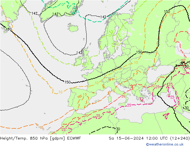 Géop./Temp. 850 hPa ECMWF sam 15.06.2024 12 UTC