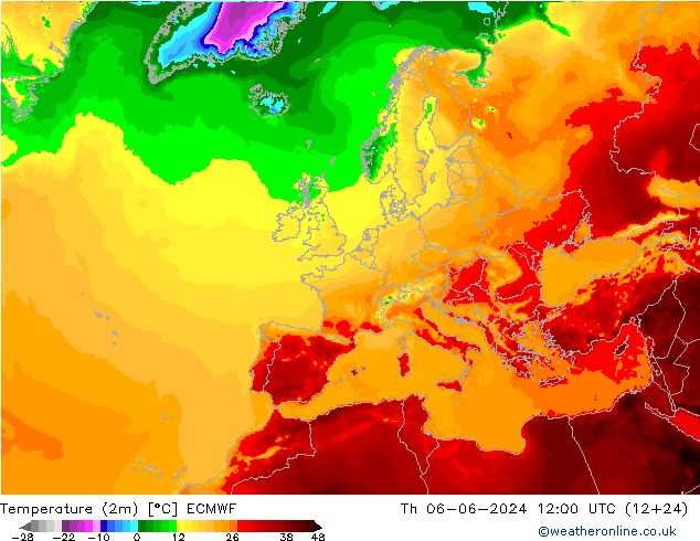 Temperature (2m) ECMWF Th 06.06.2024 12 UTC