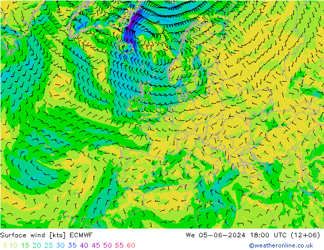 Vento 10 m ECMWF mer 05.06.2024 18 UTC