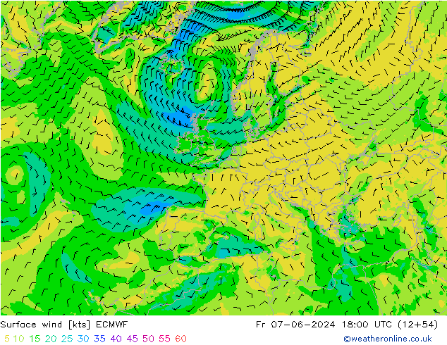 Bodenwind ECMWF Fr 07.06.2024 18 UTC