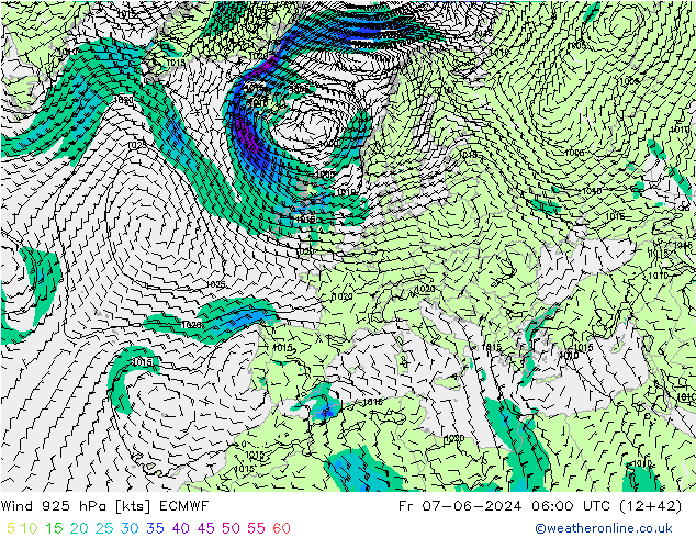 Wind 925 hPa ECMWF Fr 07.06.2024 06 UTC