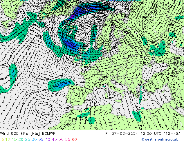 Wind 925 hPa ECMWF Fr 07.06.2024 12 UTC