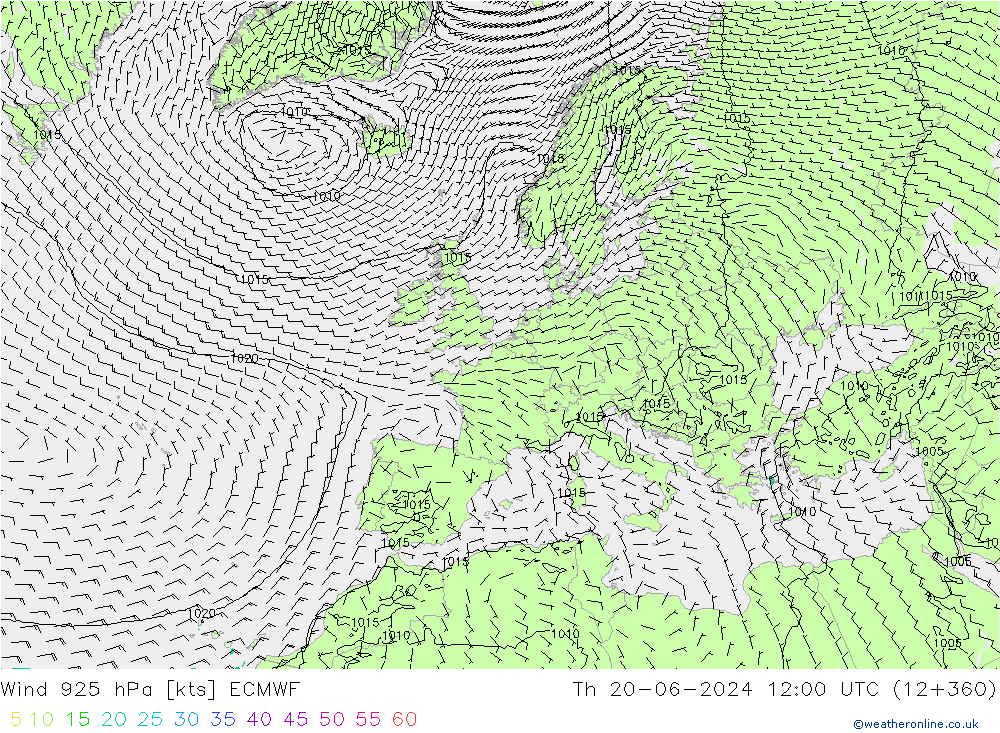 Wind 925 hPa ECMWF Th 20.06.2024 12 UTC