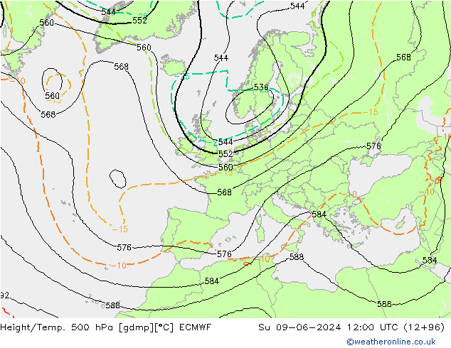 Yükseklik/Sıc. 500 hPa ECMWF Paz 09.06.2024 12 UTC