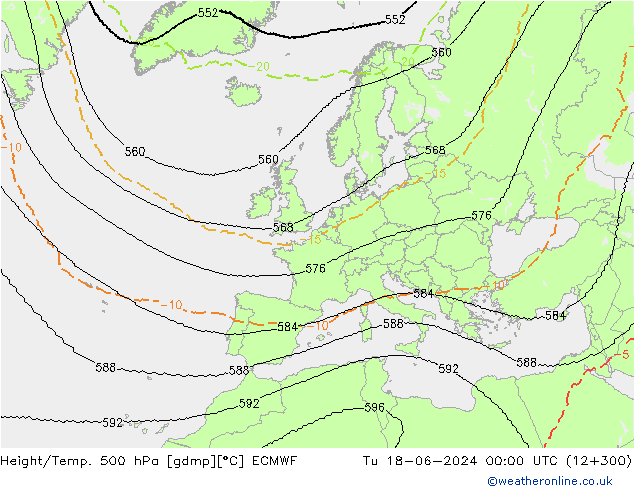 Height/Temp. 500 hPa ECMWF 星期二 18.06.2024 00 UTC