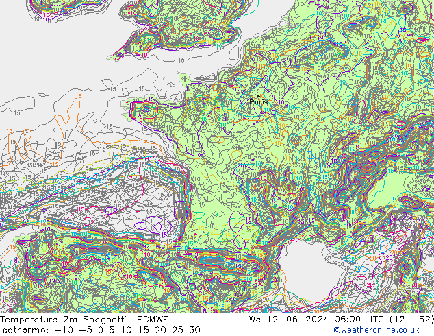 température 2m Spaghetti ECMWF mer 12.06.2024 06 UTC