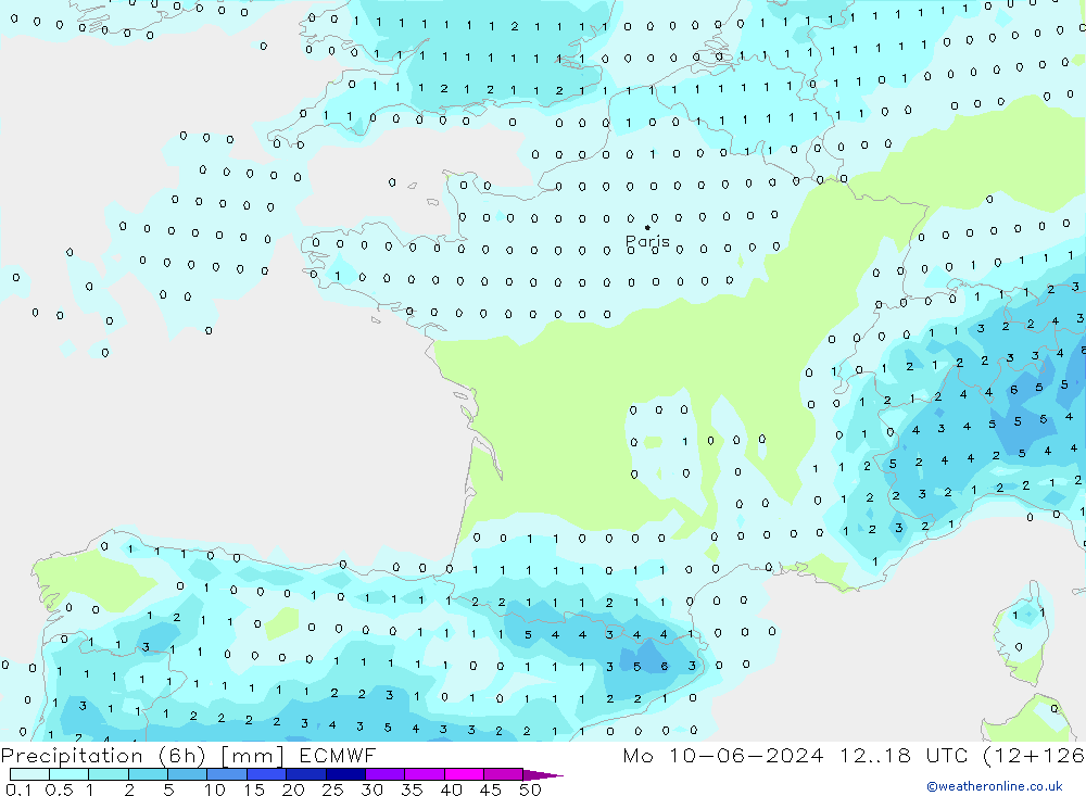 Precipitação (6h) ECMWF Seg 10.06.2024 18 UTC