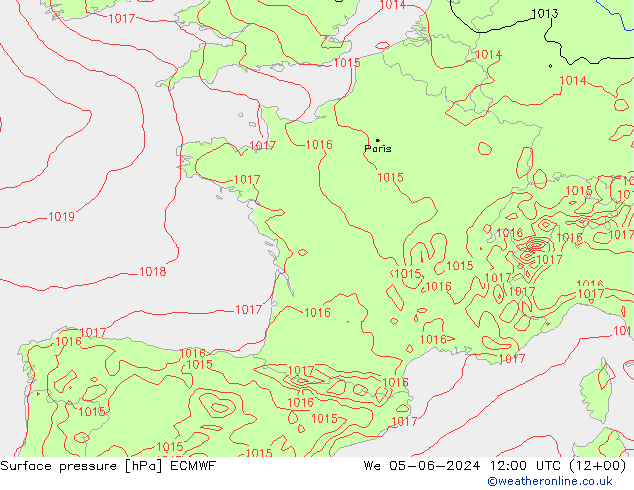 Atmosférický tlak ECMWF St 05.06.2024 12 UTC