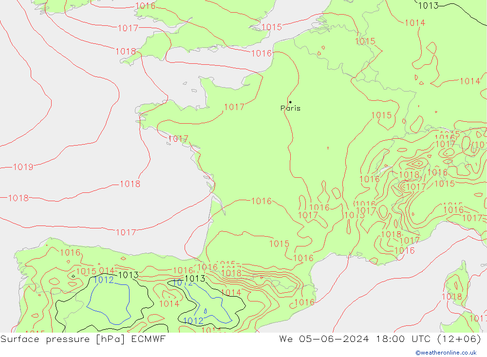 Surface pressure ECMWF We 05.06.2024 18 UTC