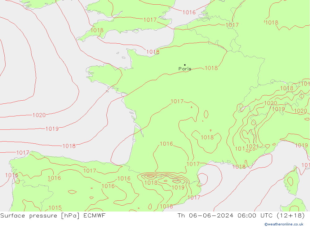 Surface pressure ECMWF Th 06.06.2024 06 UTC