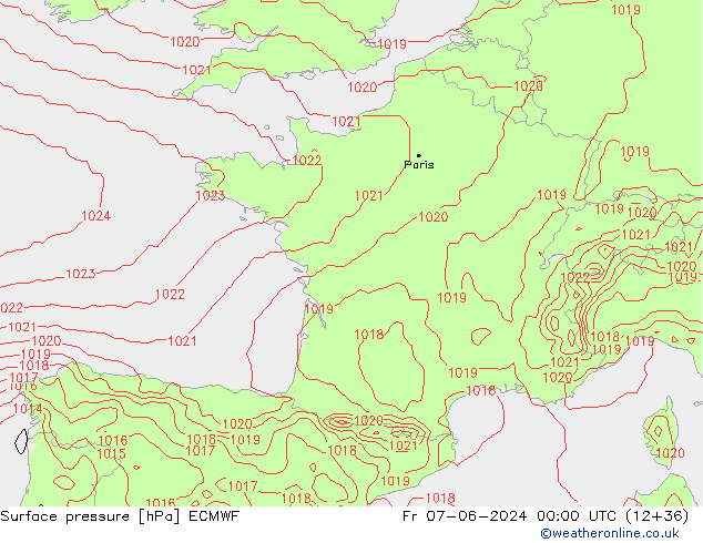 pressão do solo ECMWF Sex 07.06.2024 00 UTC