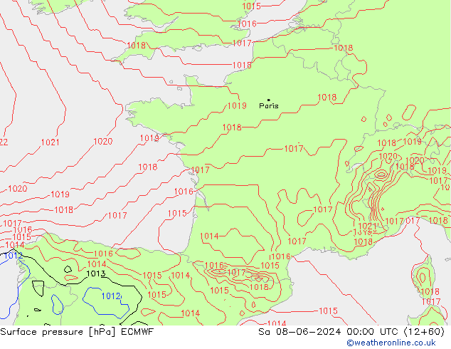 pressão do solo ECMWF Sáb 08.06.2024 00 UTC