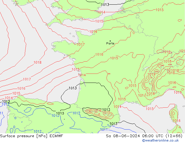 Surface pressure ECMWF Sa 08.06.2024 06 UTC