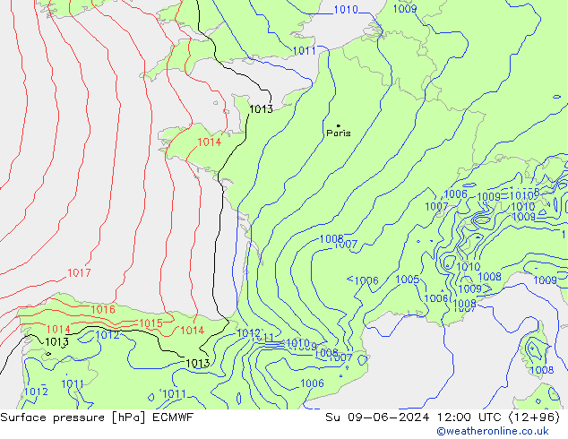 Yer basıncı ECMWF Paz 09.06.2024 12 UTC