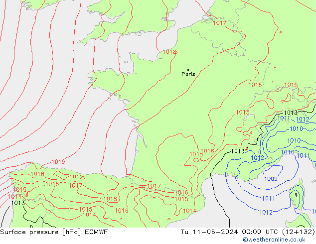 pressão do solo ECMWF Ter 11.06.2024 00 UTC