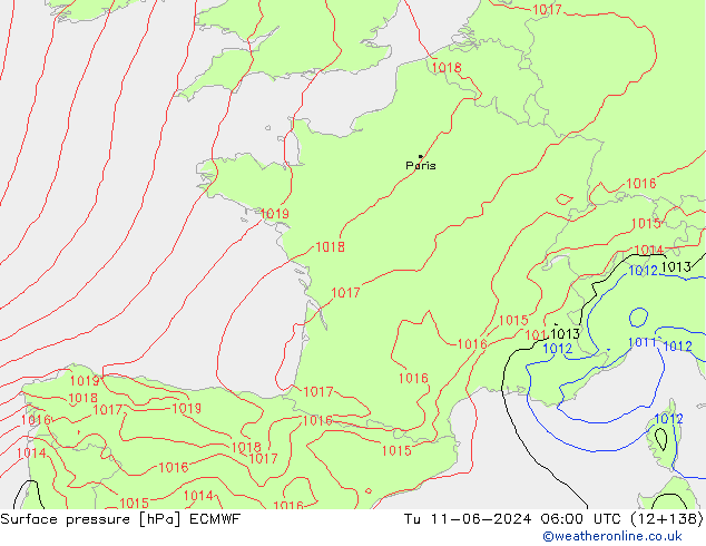 Surface pressure ECMWF Tu 11.06.2024 06 UTC