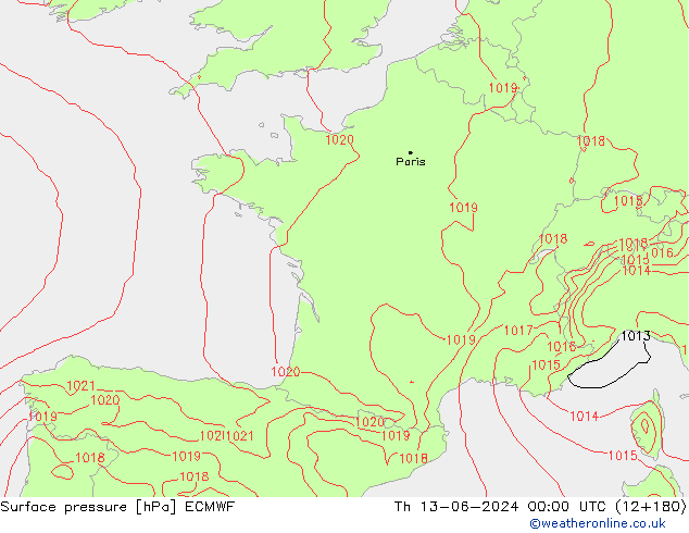 Presión superficial ECMWF jue 13.06.2024 00 UTC