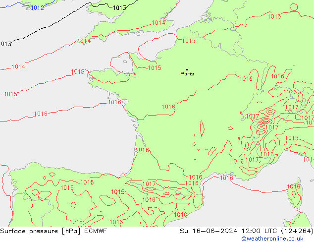 Bodendruck ECMWF So 16.06.2024 12 UTC