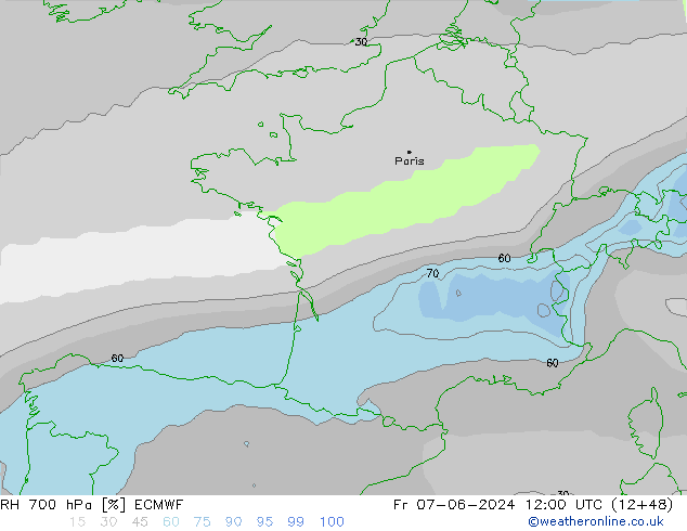 RH 700 гПа ECMWF пт 07.06.2024 12 UTC