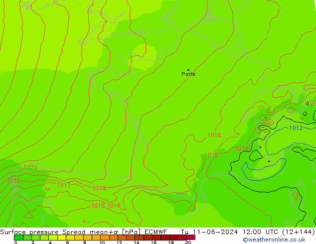 pression de l'air Spread ECMWF mar 11.06.2024 12 UTC