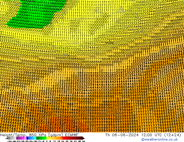 Geop./Temp. 850 hPa ECMWF jue 06.06.2024 12 UTC