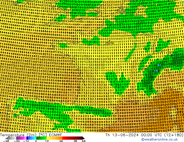 Temperatura (2m) ECMWF Qui 13.06.2024 00 UTC