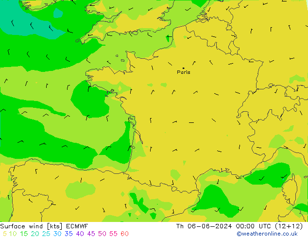 Vento 10 m ECMWF Qui 06.06.2024 00 UTC