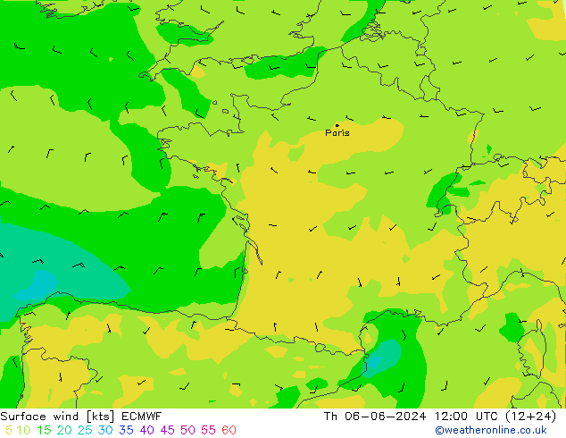 Surface wind ECMWF Th 06.06.2024 12 UTC