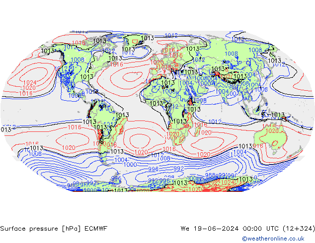 Luchtdruk (Grond) ECMWF wo 19.06.2024 00 UTC